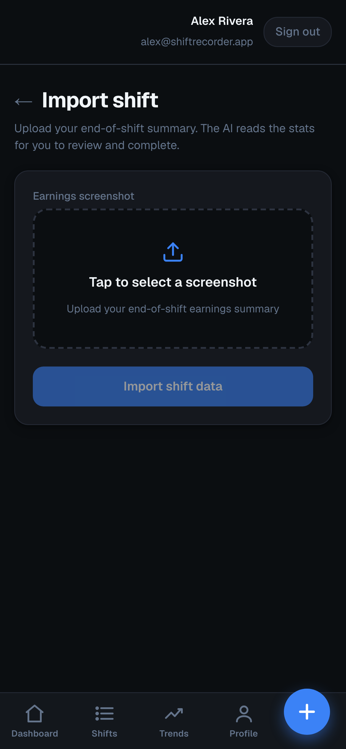 Screenshot import screen